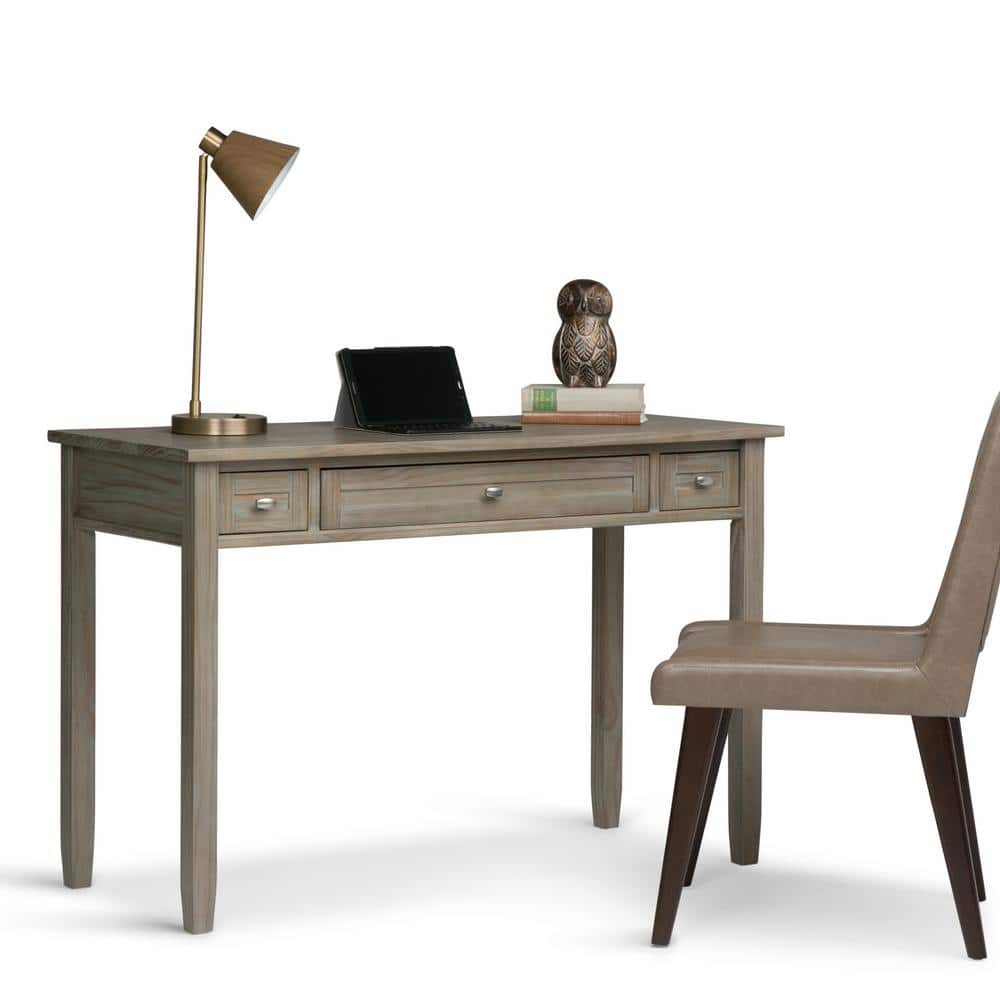 Distressed Grey Solid Wood Desk with Slide-Out Keyboard Tray
