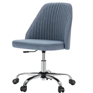 Fabric Upholstered Armless Swivel Ergonomic Computer Task Chair in Blue with Adjustable Height