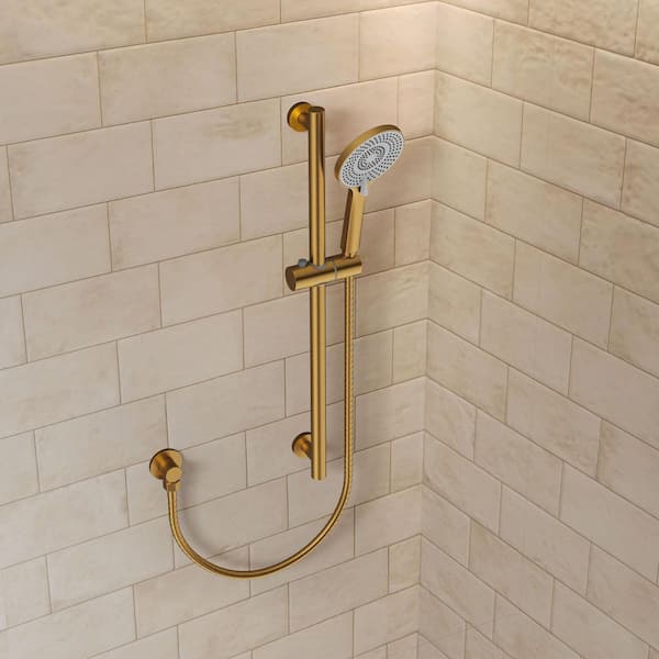 Minimalist 3-Spray Multifunction Wall Bar Shower Kit with Round Handheld Shower with Adjustable Bar in Brushed Gold
