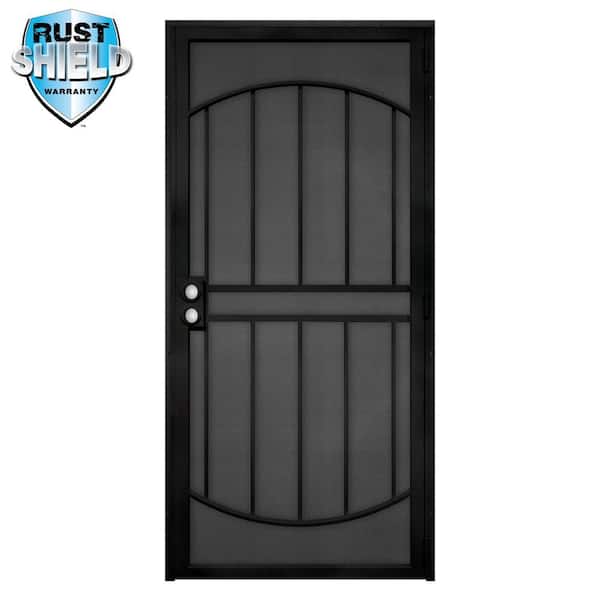 32 in. x 80 in. Arcada MAX Rust Shield Black Surface Mount Outswing Steel Security Door with Perforated Metal Screen