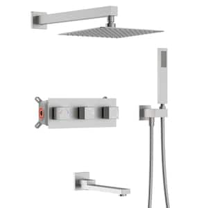Double Handle 11.8 in. 3-Spray Tub and Shower Faucet with 1.8 GPM with Shower Head in Brushed Nickel (Valve Included)