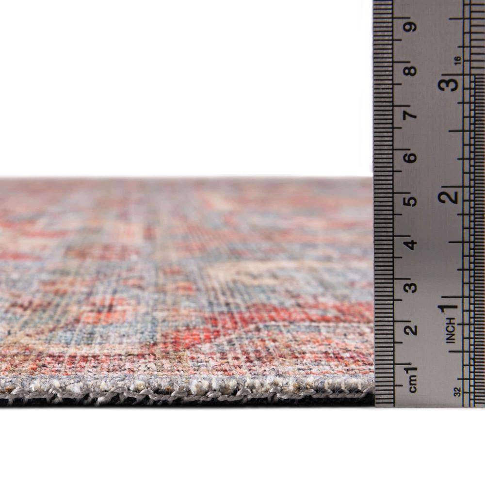 Antique Blue Square Washable Synthetic Area Rug