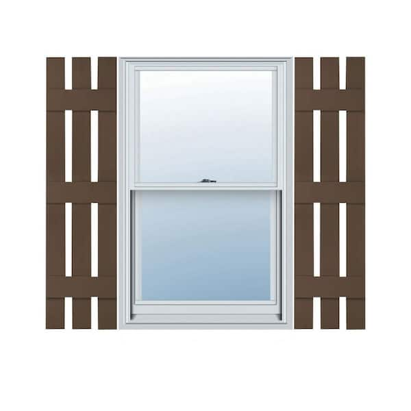 Ekena Millwork 12 in. x 59 in. Lifetime Vinyl Standard Three Board Spaced Board and Batten Shutters Pair Federal Brown