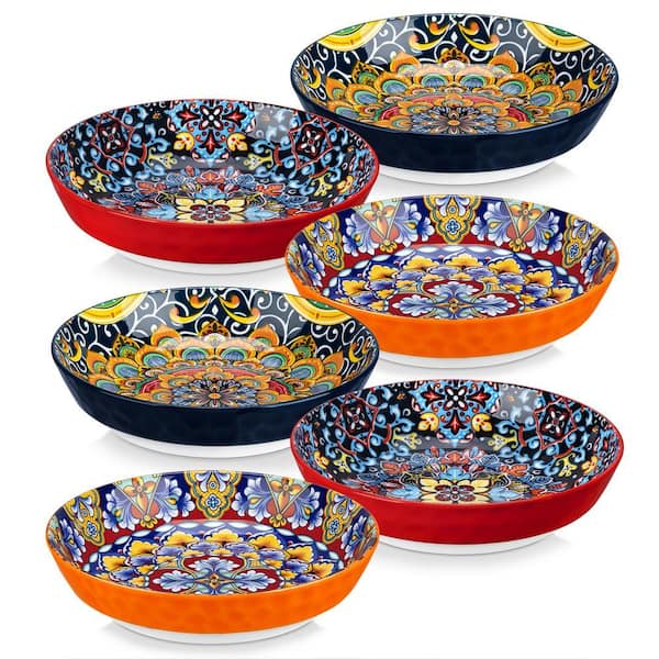 32 fl. oz Red Orange Yellow Dark-green Porcelain Soup Plate Set of 6 Salad Bowl Dessert Bowl Cereal Bowl Bohemian Style