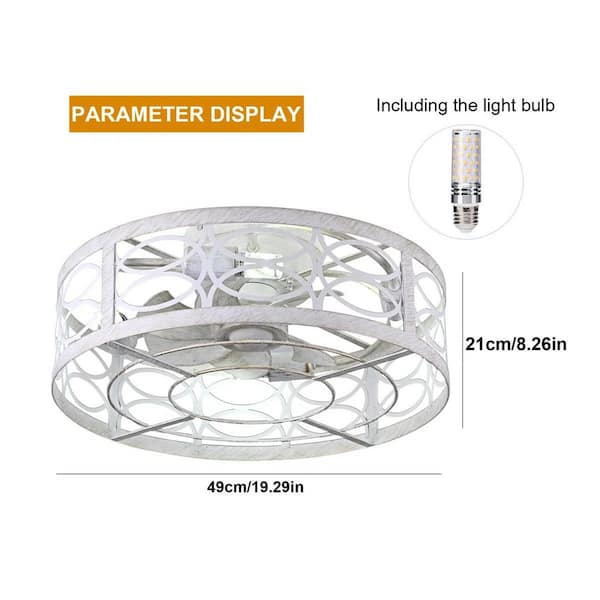 20 in. White Farmhouse Caged Flush Mount Ceiling Fan with Remote and 4 Dimmable Bulbs Included for Bedroom Foyer