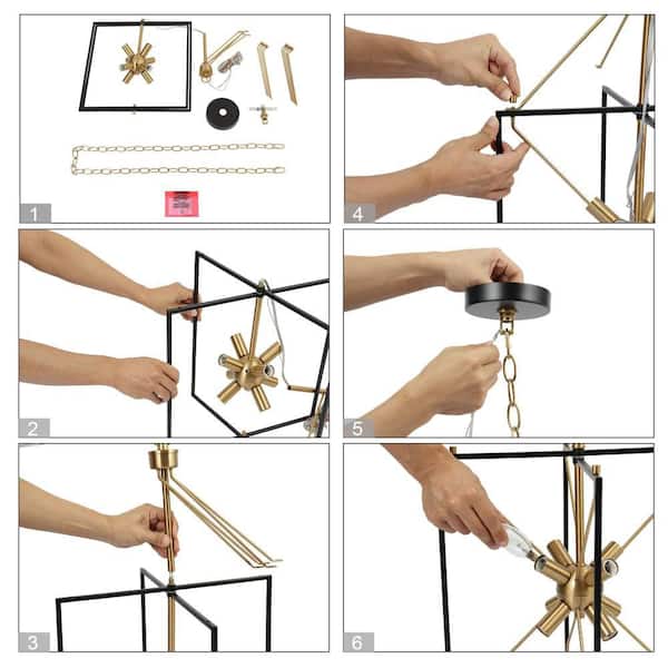 Zevni 8-Light Brass Gold Island Chandelier, Modern Farmhouse Black