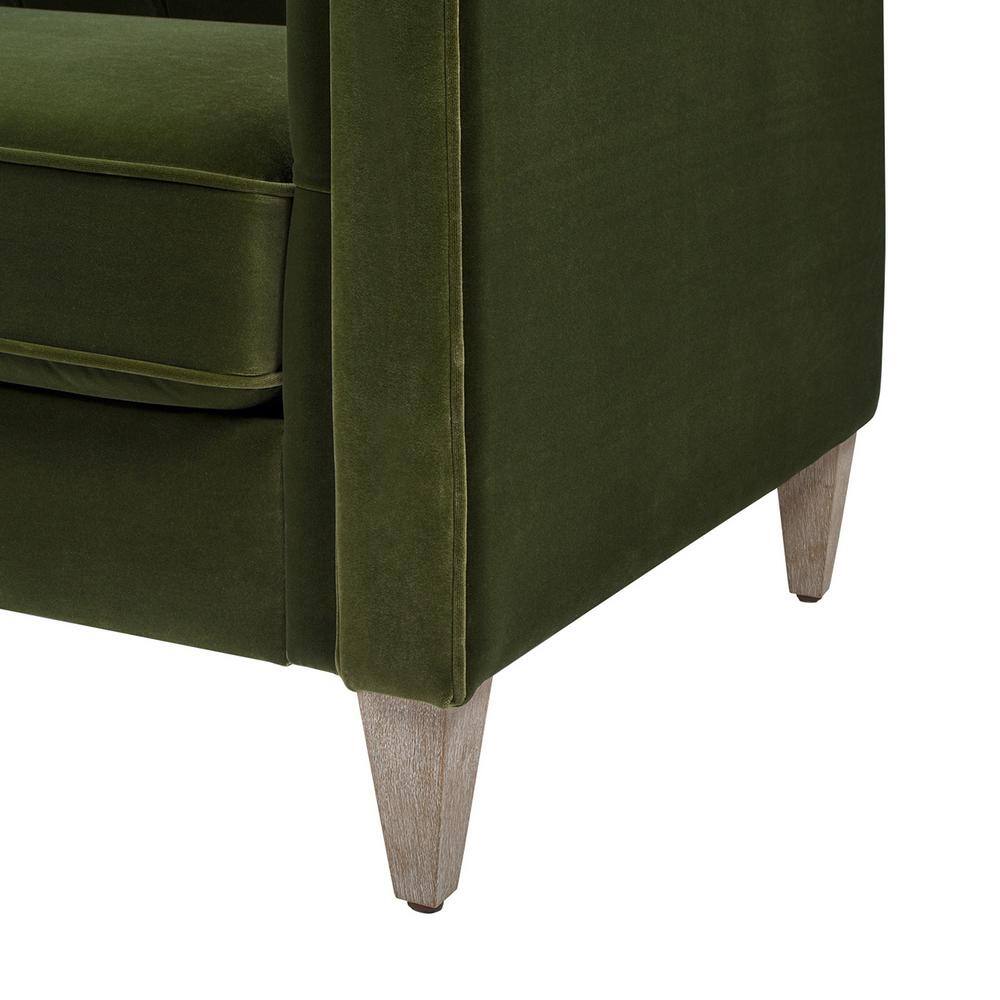 James 74" Olive Green Velvet Tuxedo Sofa with Wood Legs
