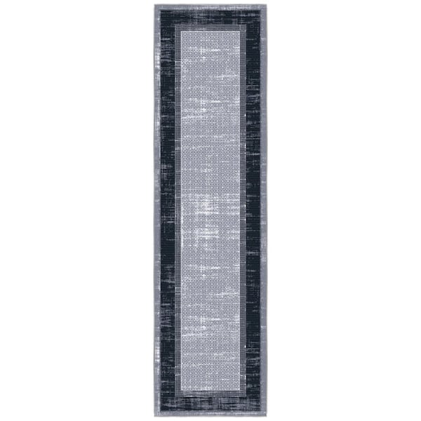 Ottohome Collection Non-Slip Rubberback Bordered Design 2x7 Indoor Runner Rug, 1 ft. 10 in. x 7 ft., Gray