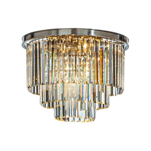 ALOA DECOR 6-Lights 20 in. Modern Glam Satin Nickel Round 3-Tier  Flush Mount Ceiling Light with Crystal