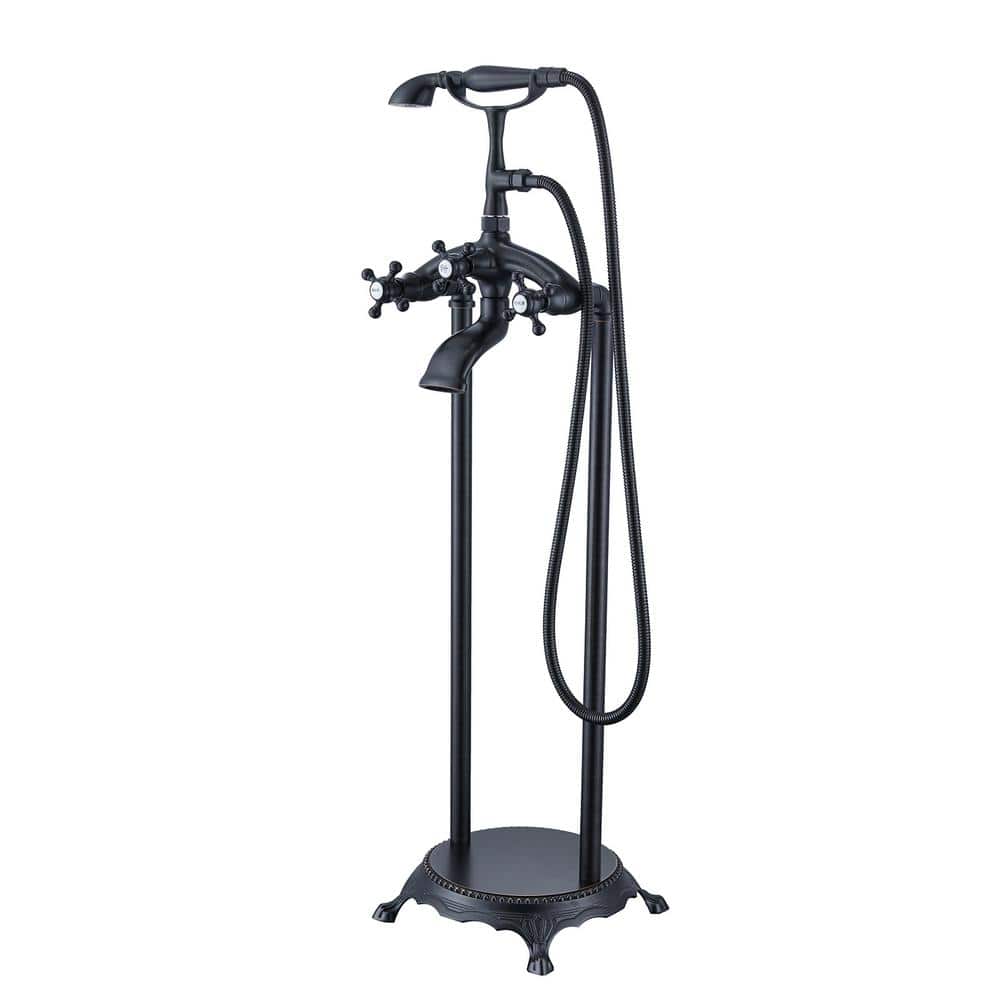 3-Handle Claw Foot Freestanding Tub Faucet with Hand Shower in Oil Rubbed B