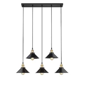 Shella 5-Light Painted Black and Brushed Gold Shaded Pendant Light with Iron Shades