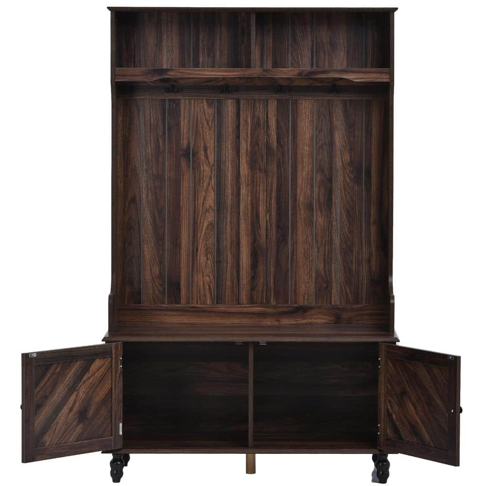 40 in. W x 17.7 in. D x 64.2 in. H Brown Linen Cabinet Hall Tree with 4 Hoo