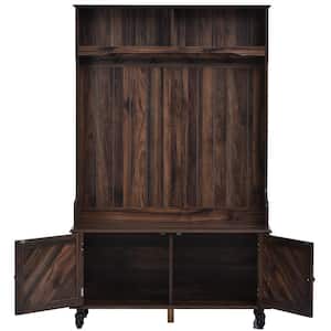 40 in. W x 17.7 in. D x 64.2 in. H Brown Linen Cabinet Hall Tree with 4 Hooks Storage Bench for Entrance, Hallway
