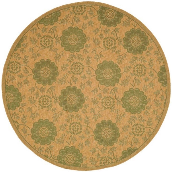 Safavieh Courtyard Natural/Green 7 ft. x 7 ft. Round Border Indoor/Outdoor Area Rug