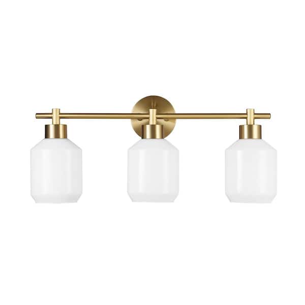 Globe Electric Cannes 24.25 in. 3-Light Matte Brass Vanity Light with Opal Glass Shades