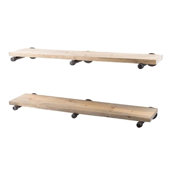 36 in. x 7.5 in. x 6.75 in. Driftwood Tan Restore Wood Decorative Wall Shelf - Industrial Steel Pipe Straight Brackets