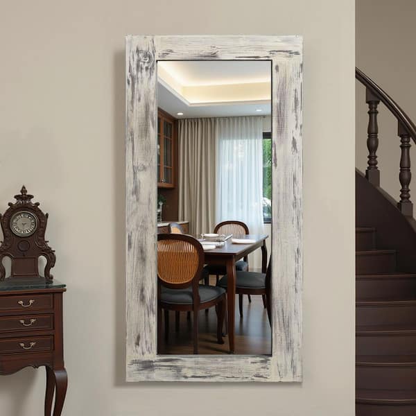 Wooakway 24 in W x 58 in. H Rectangle Solid Wood Accent Mirror Vintage Wall Mirror White