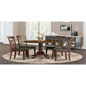 5-Piece Round Mahogany Finish Solid Wood Top Dining table with 4 Chairs with Drop Leaf Lattice Back