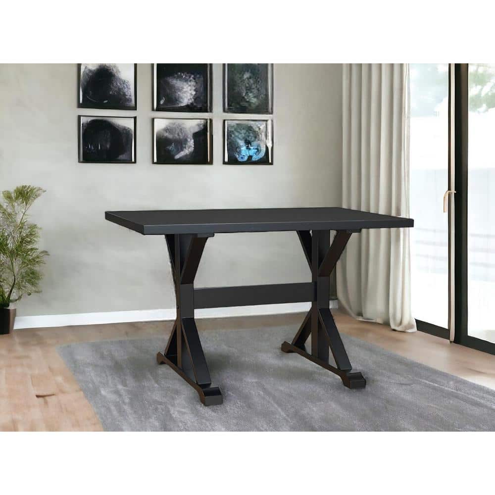 HomeRoots Black Wood 48 in. Trestle Dining Table Seats 4
