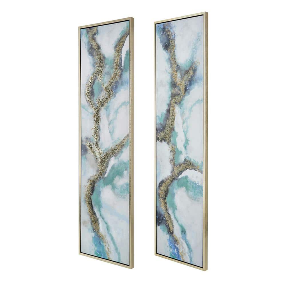 Tall Blue and Gold Abstract Canvas Wall Art Set