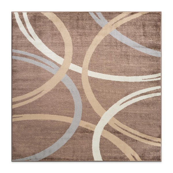 WRG Toscana Brown 6 ft. 6 in. x 6 ft. 6 in. Square Modern Abstract Circles Indoor Area Rug