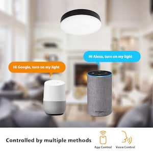 Lakeshore 13 in. Matte Black Smart CCT and RGB Selectable LED Flush Mount Powered by Hubspace