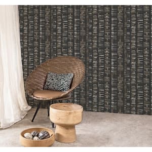 Bazaar Collection Black/Silver/Tan Aztec Stripe Motif Design Non-Woven Non-Pasted Wallpaper Roll (Covers 57 sq.ft.)