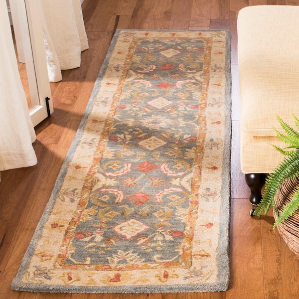 Anatolia Light Blue/Ivory 2 ft. x 15 ft. Floral Runner Rug