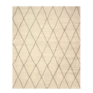 Ivory 8 ft. x 10 ft. Hand-Knotted Wool Transitional Moroccan Area Rug