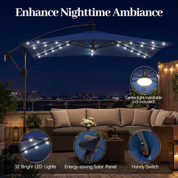 8 ft patio umbrella with lights Xico Square w/ Double Top w/ LED Light + 37" Large Base This 8 x 8 ft Costway 10 FT Solar Patio
