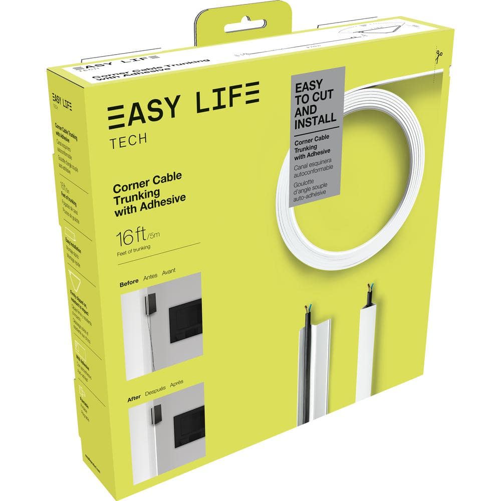 EasyLife Tech 16 ft. Wall Corner Cable Trunking Roll - White 5/8 in. x 1.25 in. x 192 in. Roll -  71503A-EL