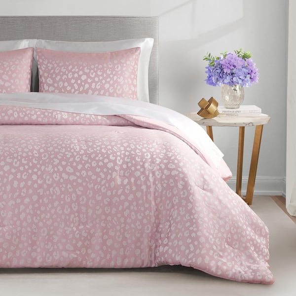 Sparkle Cheetah Jaquard 3-Piece Pink/White Microfiber King Comforter Set