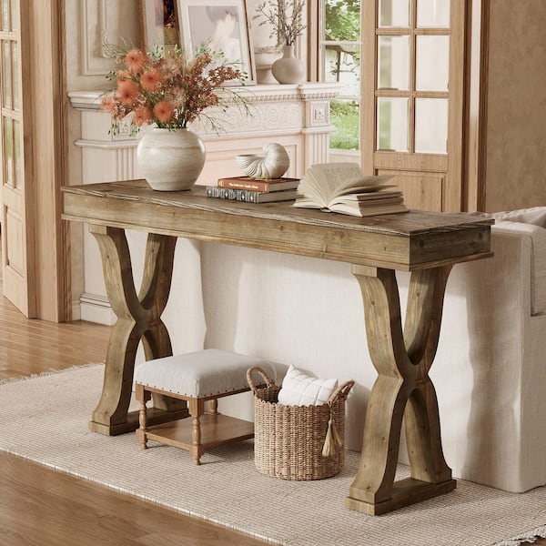 BYBLIGHT Turrella 63 in. Espresso Rectangle Solid Wood Entry Table