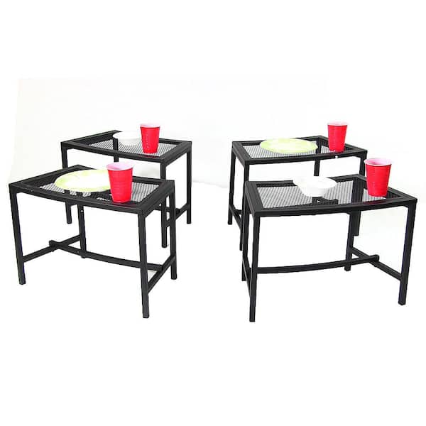 Sunnydaze Black Mesh Metal Patio Side Table - 4 Tables