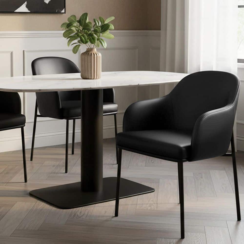 Loft Contemporary Black Faux Leather Upholstered Dining Armchair (Set of 2)