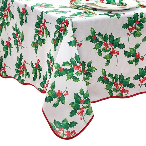 Threadmade Home Vintage Holly Scallop Border Tablecloth, Multicolor - 60"W x 120"L
