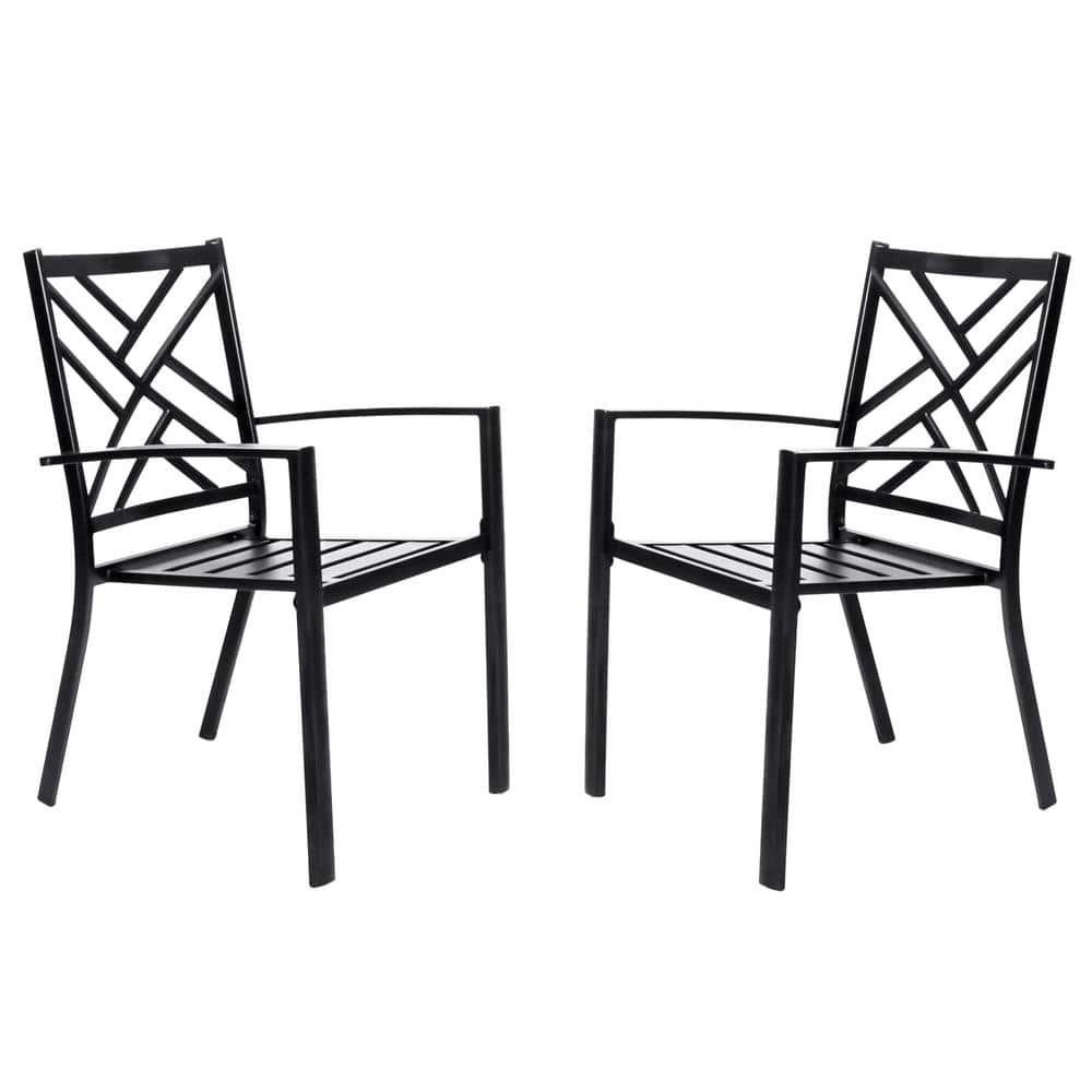 Bigroof Black Patio Stackable Metal Outdoor Dining Chair (Set of 2