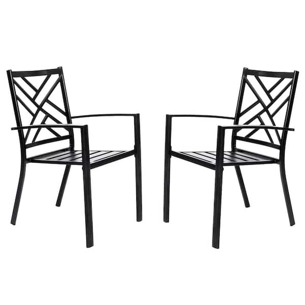 Bigroof Black Patio Stackable Metal, Outdoor Metal Dining Chairs With Arms