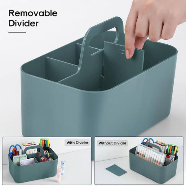 Stackable Plastic Caddy Organizer with Handle Cyan Multiuse Tote
