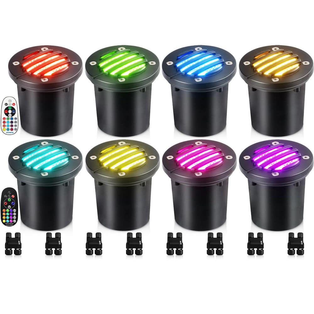 8-Pack Aluminum RGBW LED In-Ground Well Lights for Landscape Color Changing