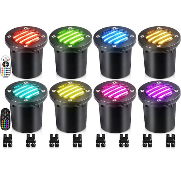 8-Pack Aluminum RGBW LED In-Ground Well Lights for Landscape Color Changing Low Voltage Waterproof Outdoor Lighting