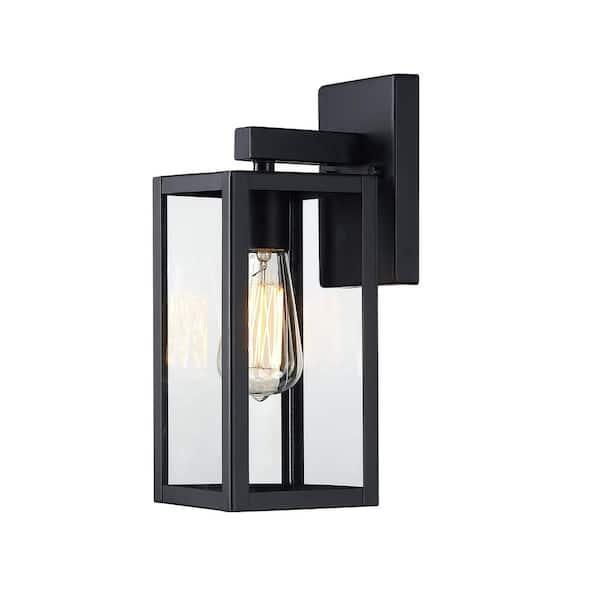 Hukoro Martin 13 in. 1-Light Matte Black Hardwired Outdoor Wall Lantern Sconce with No Bulbs Included