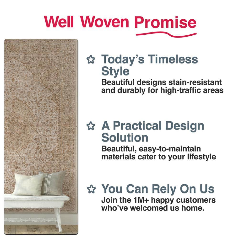 Beige and Brown Chenille Oriental Flat-Weave Rug