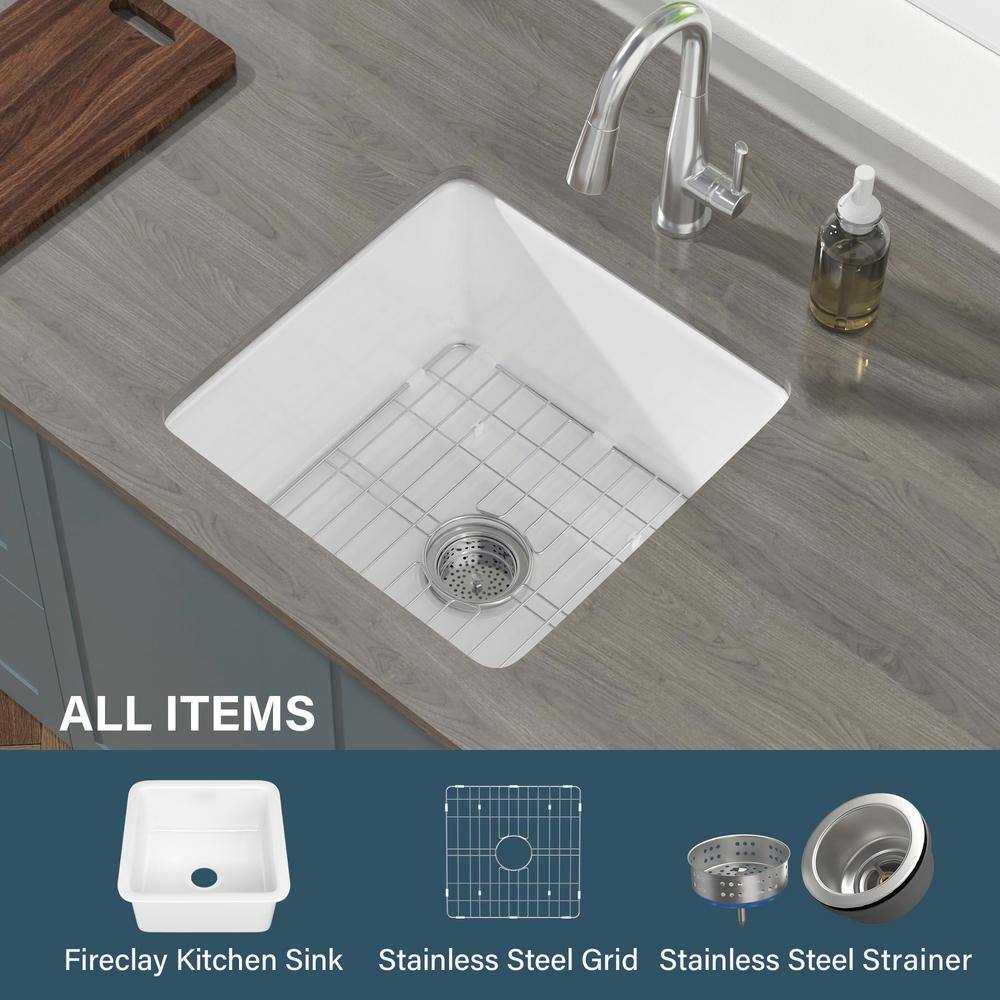 18'' White Fireclay Undermount Single Bowl Kitchen Sink