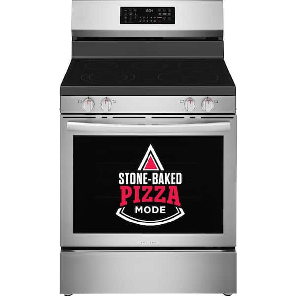 30 in. 5 Element Free-Standing Rear Control Electric Range in Black Stainless Steel with Stone-Baked Pizza