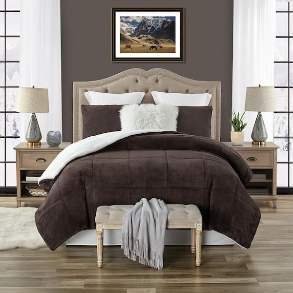 Premium Ultra-Soft 3-Piece Faux Fur Reverse to Sherpa Comforter and Sham Set
