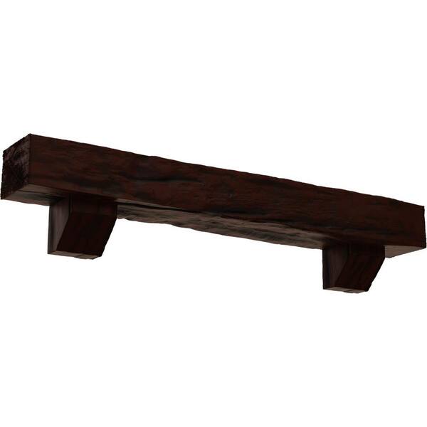 Ekena Millwork 4 in. x 4 in. x 7 ft. Riverwood Faux Wood Fireplace Mantel Kit, Ashford Corbels, Natural Pecan
