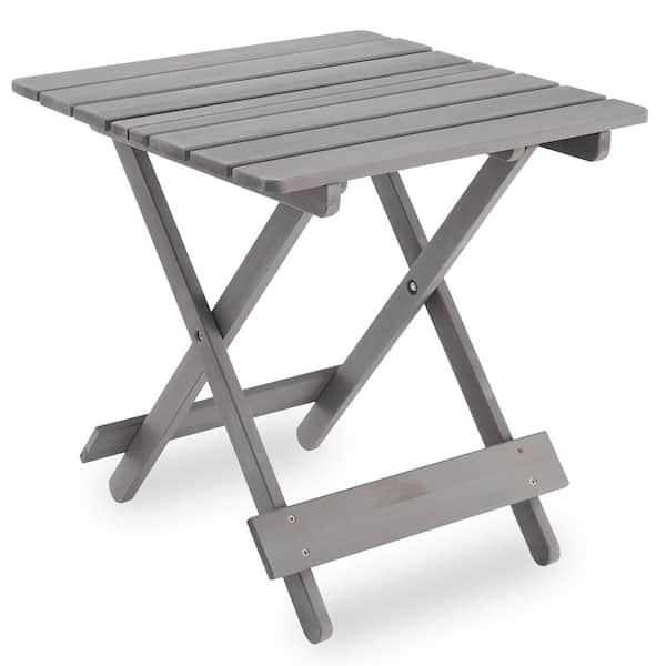 Unbranded 20 in. H Rectangle Wood Outdoor Side Table, Adirondack Patio Folding End Table, Cedar Garden Coffee Table in Gray