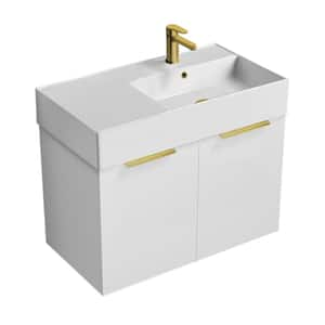 Derin 31.9 in. W x 17.3 in. D x 25.2 in. H Modern Bathroom Vanity in Glossy White With White Ceramic Top