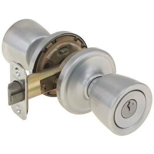 Kwikset Abbey Satin Chrome Exterior Entry Door Knob Featuring SmartKey ...